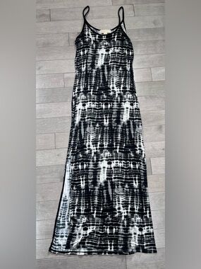 Michael Kors Black White Tie Dye Spaghetti Strap Maxi Dress Size XS